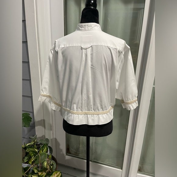 Gant button-down cropped blouse Size S oversized short sleeves White w/trim - Picture 2 of 8